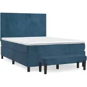 vidaXL Boxspring met matras fluweel donkerblauw 140x190 cm
