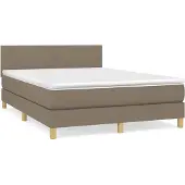vidaXL Boxspring met matras stof taupe 140x200 cm