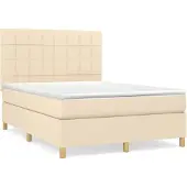 vidaXL Boxspring met matras stof crèmekleurig 140x190 cm