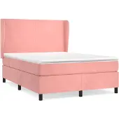 vidaXL Boxspring met matras fluweel roze 140x190 cm