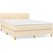vidaXL Boxspring met matras stof crèmekleurig 140x200 cm