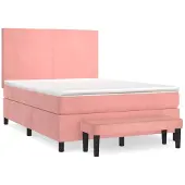 vidaXL Boxspring met matras fluweel roze 140x200 cm