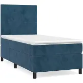 vidaXL Boxspring met matras fluweel donkerblauw 90x190 cm