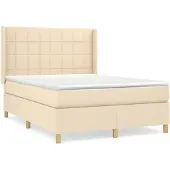 vidaXL Boxspring met matras stof crèmekleurig 140x190 cm