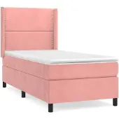 vidaXL Boxspring met matras fluweel roze 90x200 cm