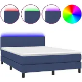 vidaXL Boxspring met matras en LED stof blauw 140x200 cm