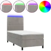 vidaXL Boxspring met matras en LED fluweel lichtgrijs 100x200 cm
