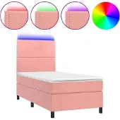 vidaXL Boxspring met matras en LED fluweel roze 90x190 cm