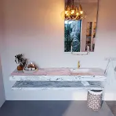 Mondiaz ALAN-DLUX 200cm planchet Glace. Vrijhangende wastafel CLOUD rechts 1 kraangat, kleur Glace.
