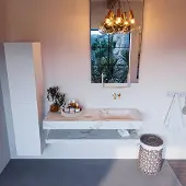 Mondiaz Alan DLux planchet 130cm met wastafel rechts zonder kraangat frappe