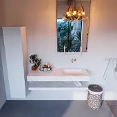 Mondiaz Alan DLux planchet 130cm met wastafel rechts zonder kraangat ostra