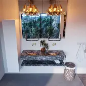 Mondiaz alan-dlux 130 cm planchet lava. Vrijhangende wastafel cloud dubbel zonder kraangat, kleur lava.