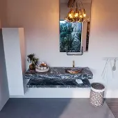 Mondiaz alan-dlux 150 cm planchet lava. Vrijhangende wastafel cloud rechts 1 kraangat, kleur lava.