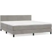 vidaXL Boxspring met matras fluweel lichtgrijs 180x200 cm