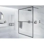 Riho Lucid 401 Inloopdouche Vrijstaand 100cm Met Mat Zwart Profiel - Veiligheidsglas - Douche, Douchewanden, Inloopdouche, Vrijstaande Wand - 8714148596333