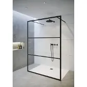 Riho Grid GB401 Inloopdouche Vrijstaand 90cm Met Mat Zwart Profiel - Veiligheidsglas - Douche, Douchewanden, Inloopdouche, Vrijstaande Wand - 8714148593547