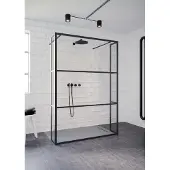 Riho Grid GB404 Inloopdouche Vrijstaand 140cm Met Zijwanden 30cm Mat Zwart Profiel - Veiligheidsglas - Douche, Douchewanden, Inloopdouche, Vaste Wand Met Zijwand - 8714148593585