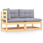 vidaXL 2-delige Loungeset met kussens massief grenenhout