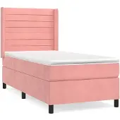 vidaXL Boxspring met matras fluweel roze 100x200 cm