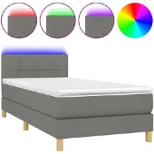vidaXL Boxspring met matras en LED stof donkergrijs 90x190 cm