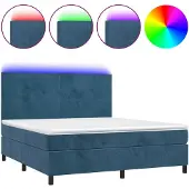 vidaXL Boxspring met matras en LED fluweel donkerblauw 160x200 cm