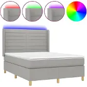 vidaXL Boxspring met matras en LED stof lichtgrijs 140x190 cm