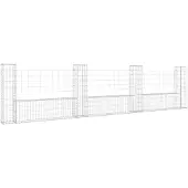 vidaXL Schanskorf U-vormig met 4 palen 380x20x100 cm ijzer