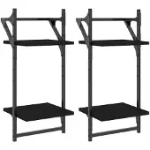 vidaXL Wandschappen 2-laags met stangen 2 st 30x25x65 cm zwart