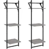 vidaXL Wandschappen 3-laags met stangen 2 st 30x25x100 cm grijs sonoma