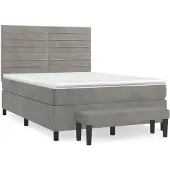 vidaXL Boxspring met matras fluweel lichtgrijs 140x200 cm