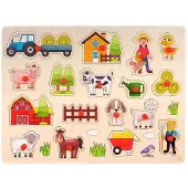 Engelhart Knop Puzzel Boerderij – Houten Puzzel voor Kinderen – Gemakkelijk Legbaar met Rode Knopjes – Groot Formaat Educatieve Puzzel –