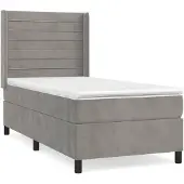 vidaXL Boxspring met matras fluweel lichtgrijs 90x200 cm
