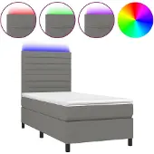 vidaXL Boxspring met matras en LED stof donkergrijs 100x200 cm