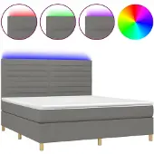 vidaXL Boxspring met matras en LED stof donkergrijs 180x200 cm