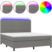 vidaXL Boxspring met matras en LED stof donkergrijs 180x200 cm