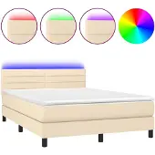 vidaXL Boxspring met matras en LED stof crèmekleurig 140x200 cm