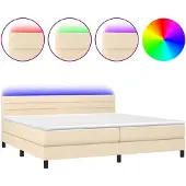 vidaXL Boxspring met matras en LED stof crèmekleurig 200x200 cm