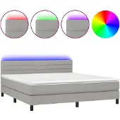 vidaXL Boxspring met matras en LED stof lichtgrijs 160x200 cm