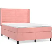 vidaXL Boxspring met matras fluweel roze 140x190 cm