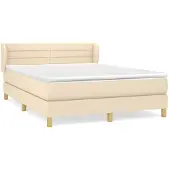 vidaXL Boxspring met matras stof crèmekleurig 140x200 cm