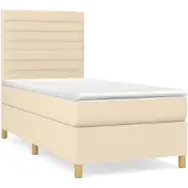 vidaXL Boxspring met matras stof crèmekleurig 100x200 cm