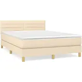 vidaXL Boxspring met matras stof crèmekleurig 140x190 cm
