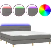 vidaXL Boxspring met matras en LED stof donkergrijs 180x200 cm