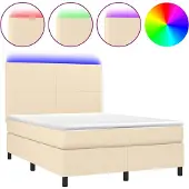 vidaXL Boxspring met matras en LED stof crèmekleurig 140x200 cm