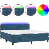 vidaXL Boxspring met matras en LED fluweel donkerblauw 160x200 cm