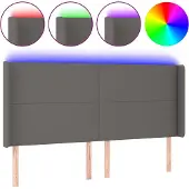 vidaXL Hoofdbord LED 203x16x118/128 cm kunstleer grijs