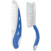 Tigex Baby Borstel en Kam Set – Zachte Nylon Haren – Afgeronde Tanden – Veilig voor Baby Hoofdhuid – Blauw/Wit- 0-24 maanden