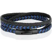 LGT JWLS Armband Dubbel Gevlochten Leer - Zwart Blauw-23cm