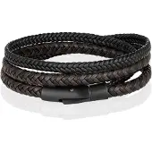 LGT JWLS Armband Dubbel Gevlochten Leer - Zwart Bruin-19cm