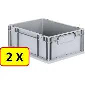 Allit 2 x Euronorm stapelbak transportkrat H17 - 40x30x17 cm - grijs